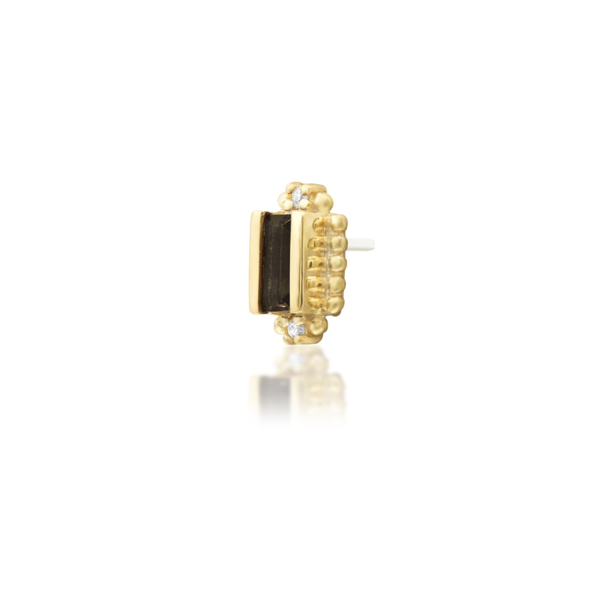 Junipurr Amina smoky quartz and cubic zirconia threadless end in 14k yellow gold, angled view