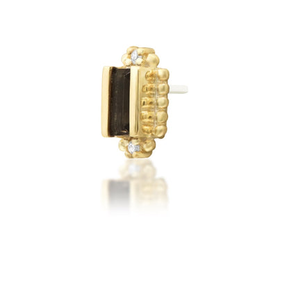 Junipurr Amina smoky quartz and cubic zirconia threadless end in 14k yellow gold, angled view