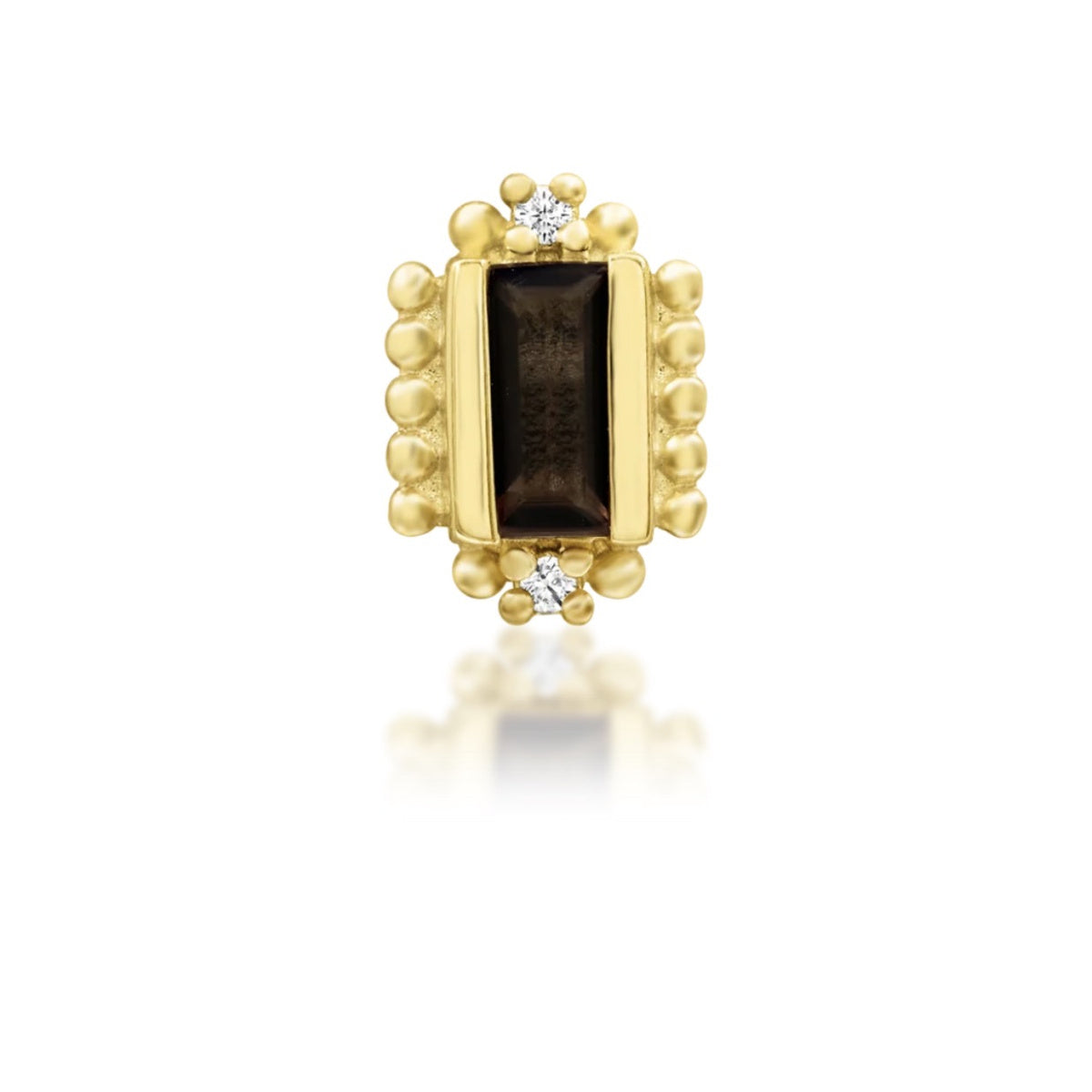 Junipurr Amina smoky quartz and cubic zirconia threadless end in 14k yellow gold, front view
