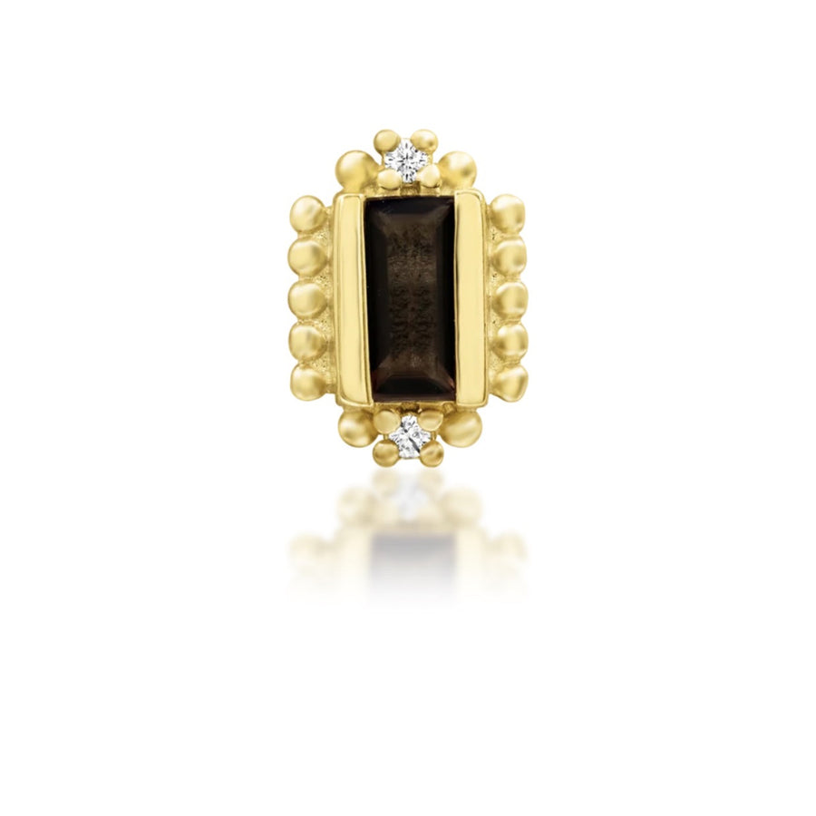 Junipurr Amina smoky quartz and cubic zirconia threadless end in 14k yellow gold, front view