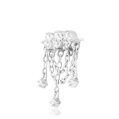 Junipurr Amirah solid 14k white gold White CZ chain threadless end, angled view.