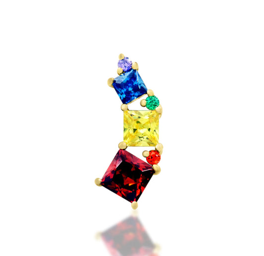 Junipurr Angela solid 14k gold Rainbow CZ fan threadless decorative end, product view.