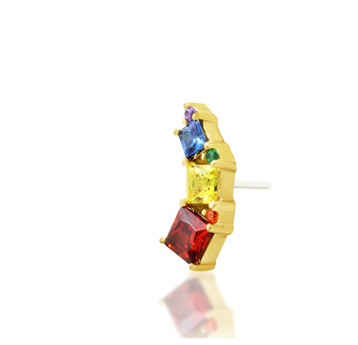 Junipurr Angela solid 14k gold Rainbow CZ fan decorative end, product view.