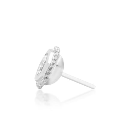 Junipurr Arleth solid 14k white gold octagon White CZ threadless end, side profile.