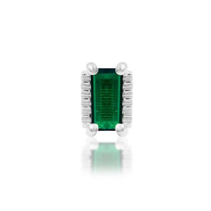 Junipurr Arvi white gold Emerald Green CZ Threadless Decorative End, front view.