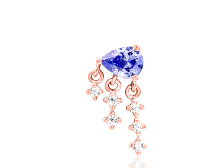 Junipurr Asha solid 14k gold Tanzanite CZ dangle threadless decorative end, product view.