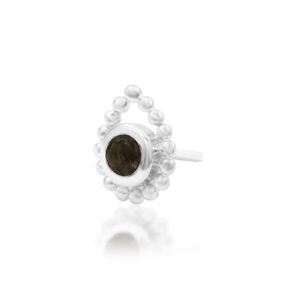 Junipurr Ashai smoky quartz threadless end in 14k white gold, angled view