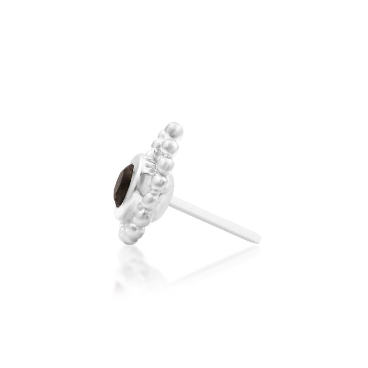 Junipurr Ashai smoky quartz threadless end in 14k white gold, side profile