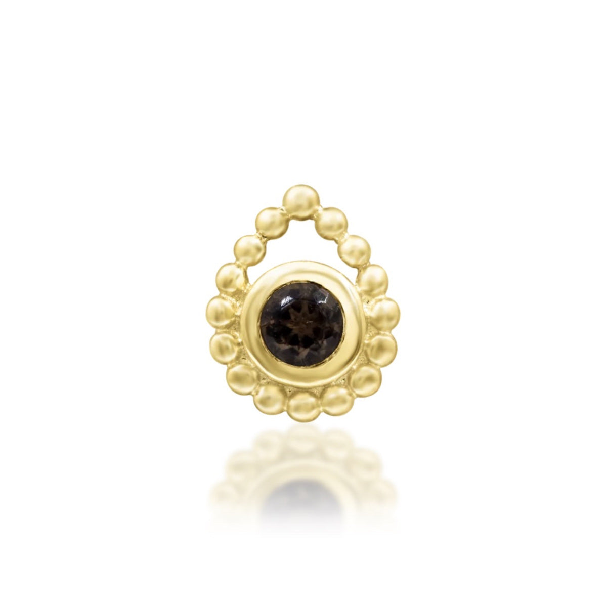 Junipurr Ashai smoky quartz threadless end in 14k yellow gold, front view
