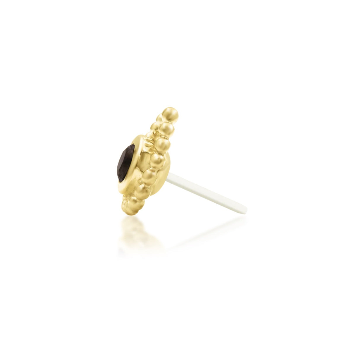 Junipurr Ashai smoky quartz threadless end in 14k yellow gold, side profile