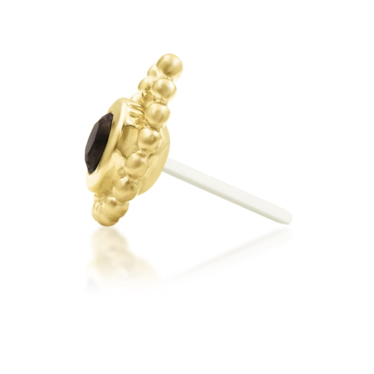 Junipurr Ashai smoky quartz threadless end in 14k yellow gold, side profile