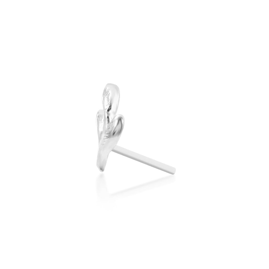 Junipurr Ashe solid 14k white gold branch-and-leaf threadless end, side profile.