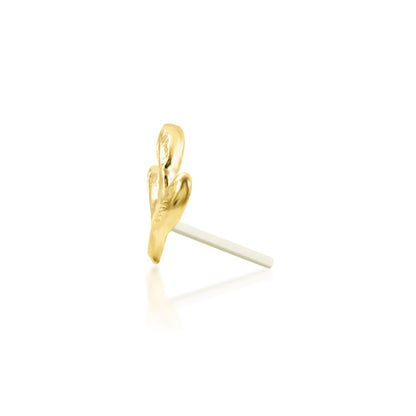 Junipurr Ashe solid 14k yellow gold branch-and-leaf threadless end, side profile.