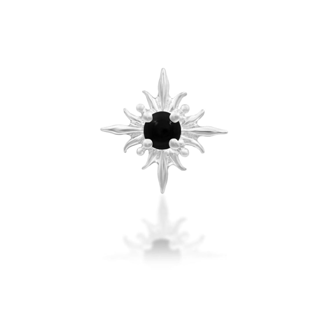 Junipurr Astra threadless end in solid 14k white gold with a central black onyx gemstone