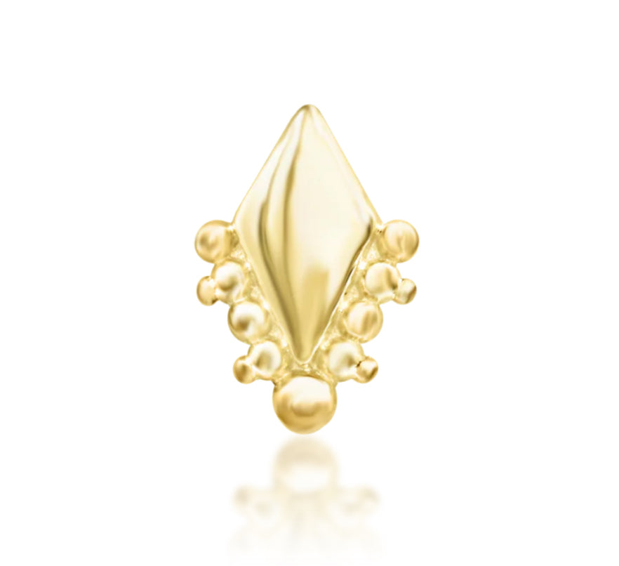 Junipurr Audrey solid 14k gold geometric beaded decorative end, product view.