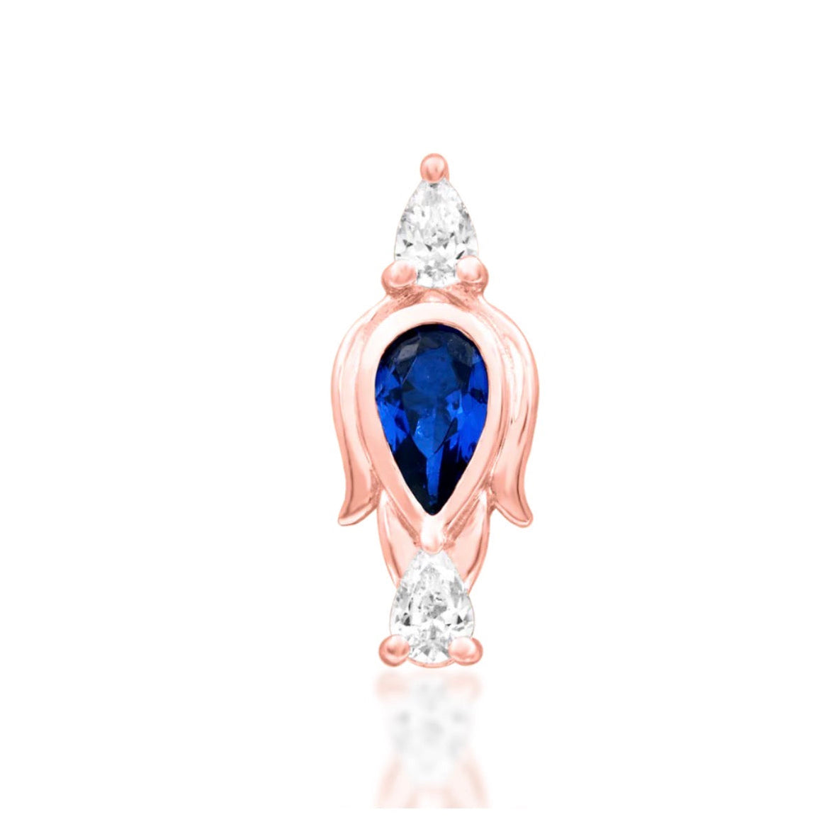 Junipurr Augusta blue cubic zirconia threadless end in 14k rose gold front view floral inspired piercing jewellery