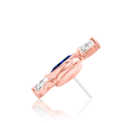 Junipurr Augusta blue cubic zirconia threadless end in 14k rose gold side view decorative threadless jewellery