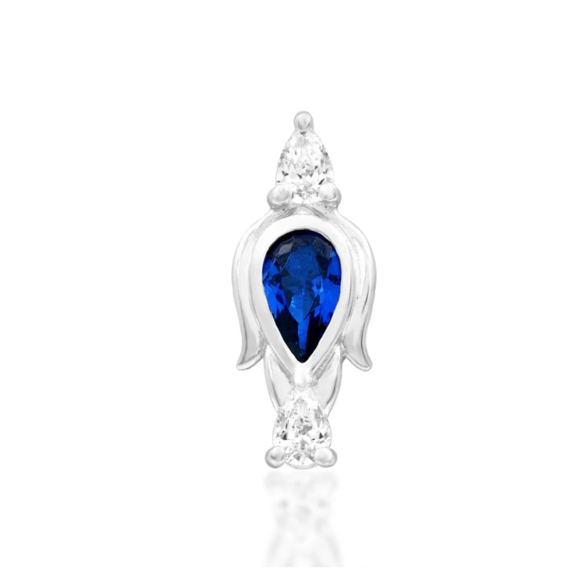 Junipurr Augusta blue cubic zirconia threadless end in 14k white gold front view botanical piercing jewellery
