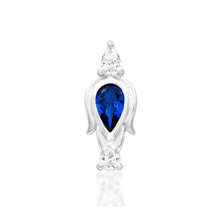 Junipurr Augusta blue cubic zirconia threadless end in 14k white gold front view botanical piercing jewellery