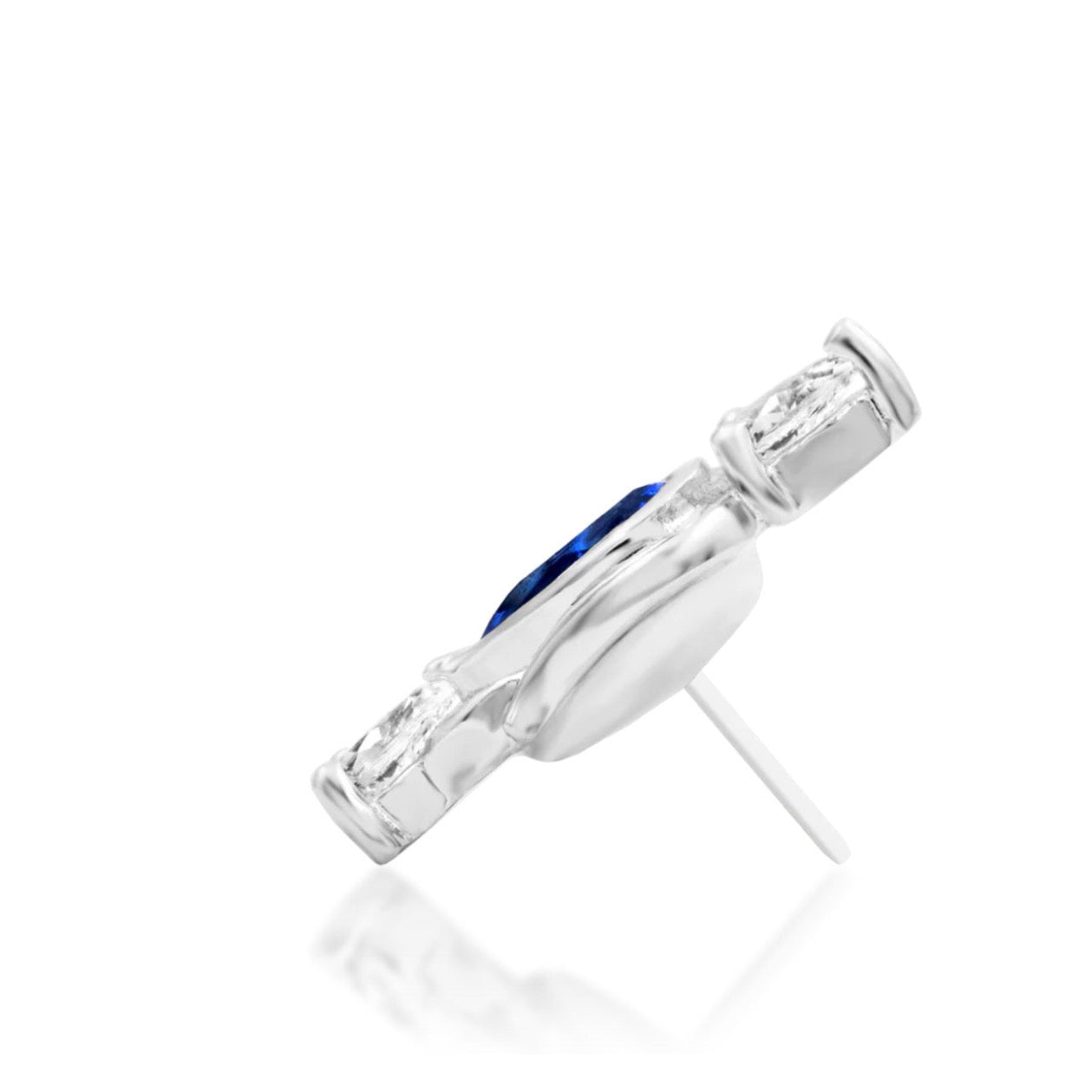 Junipurr Augusta blue cubic zirconia threadless end in 14k white gold side view luxury body jewellery