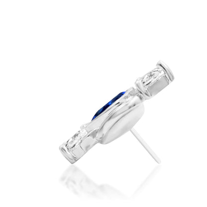 Junipurr Augusta blue cubic zirconia threadless end in 14k white gold side view luxury body jewellery