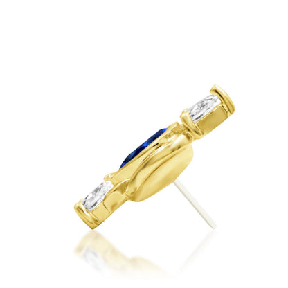 Junipurr Augusta blue cubic zirconia threadless end in 14k yellow gold side view decorative piercing jewellery
