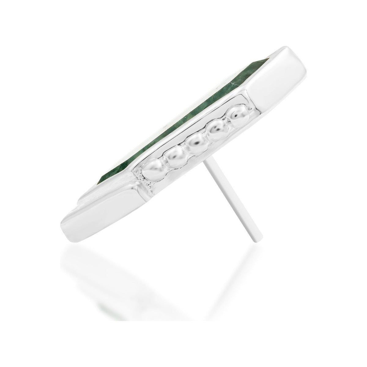 Junipurr Avalon solid 14k white gold moss agate threadless end, side profile.