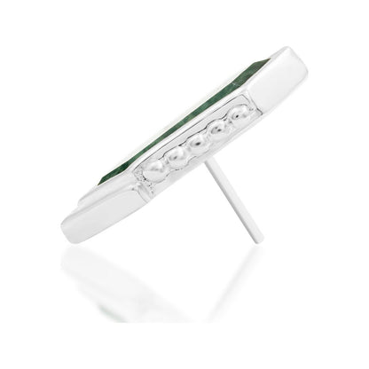 Junipurr Avalon solid 14k white gold moss agate threadless end, side profile.