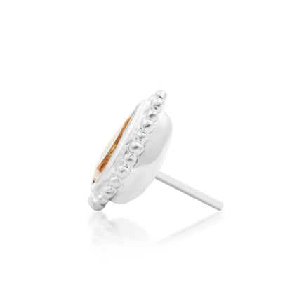 Junipurr Avani solid 14k white gold pear-cut Champagne CZ threadless end, side profile.