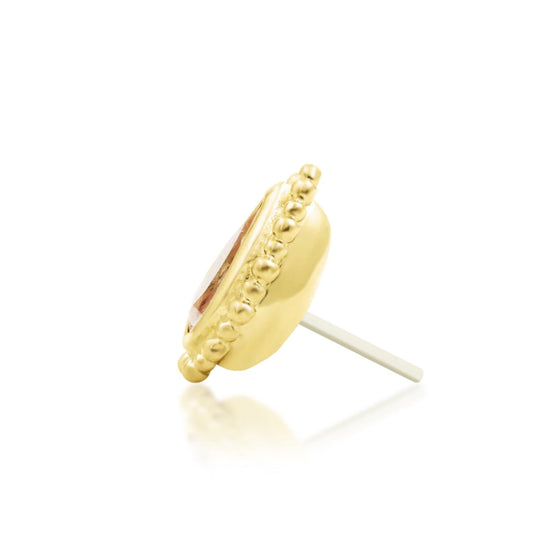 Junipurr Avani solid 14k yellow gold pear-cut Champagne CZ threadless end, side profile.
