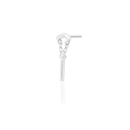 Junipurr Aydan solid 14k white gold articulated chain threadless end, angled view.