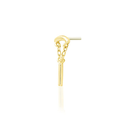 Junipurr Aydan solid 14k yellow gold articulated chain threadless end, angled view.
