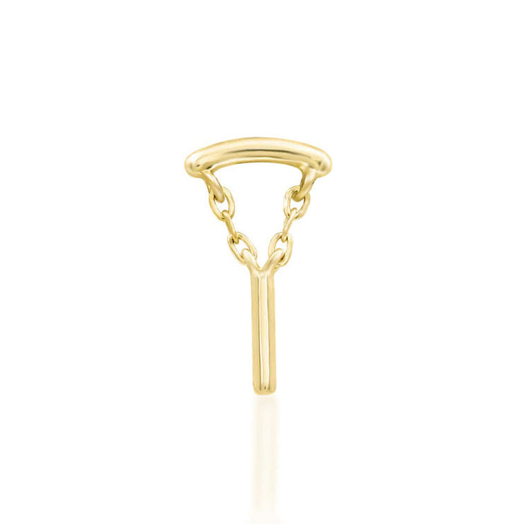 Junipurr Aydan solid 14k yellow gold threadless end with a gemstone-free chain-led design, front view.