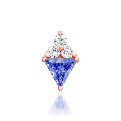 Junipurr Bahati solid 14k rose gold Light Tanzanite CZ and White CZ threadless end, front view.