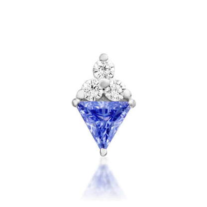 Junipurr Bahati solid 14k white gold Light Tanzanite CZ and White CZ threadless end, front view.