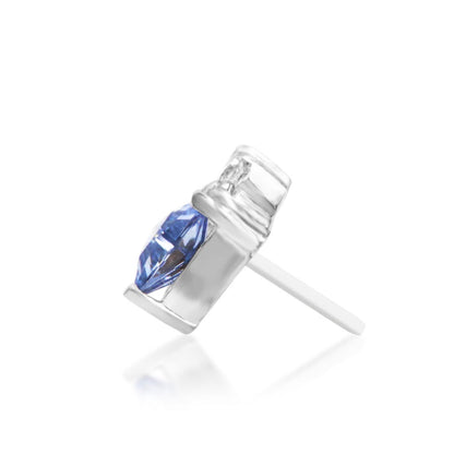 Junipurr Bahati solid 14k white gold Light Tanzanite CZ and White CZ threadless end, side profile.