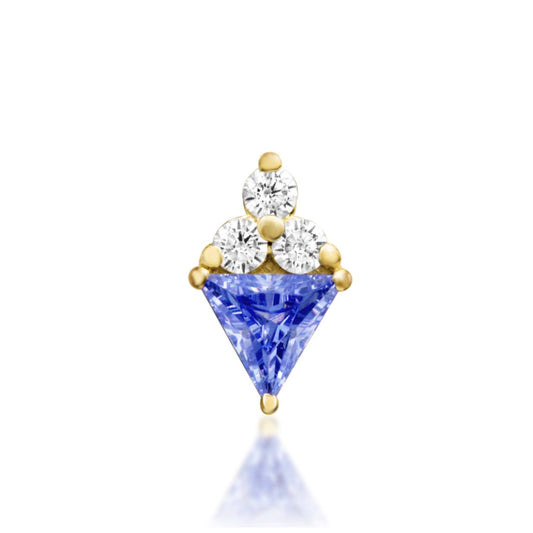 Junipurr Bahati solid 14k yellow gold Light Tanzanite CZ and White CZ threadless end, front view.