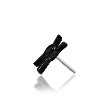 Junipurr Barb-ara solid 14k gold black-rhodium barbed-wire threadless end, side profile.