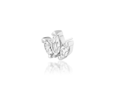 Junipurr Beaded Fan solid 14k white gold marquise White CZ threadless end with polished bead detailing, product view.