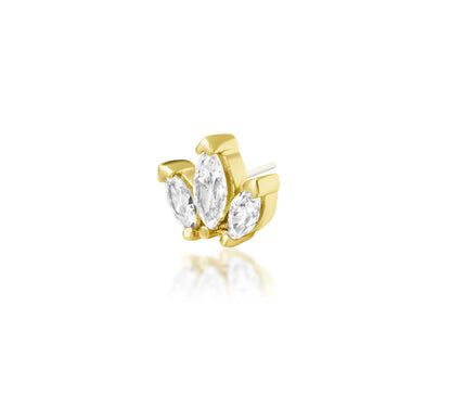 Junipurr Beaded Fan solid 14k yellow gold marquise White CZ threadless end with intricate beadwork, product view.