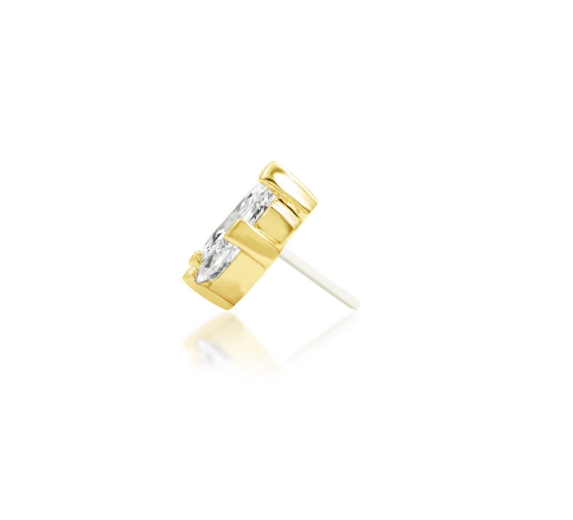 Junipurr Beaded Fan solid 14k yellow gold three-stone marquise White CZ decorative end, product view.