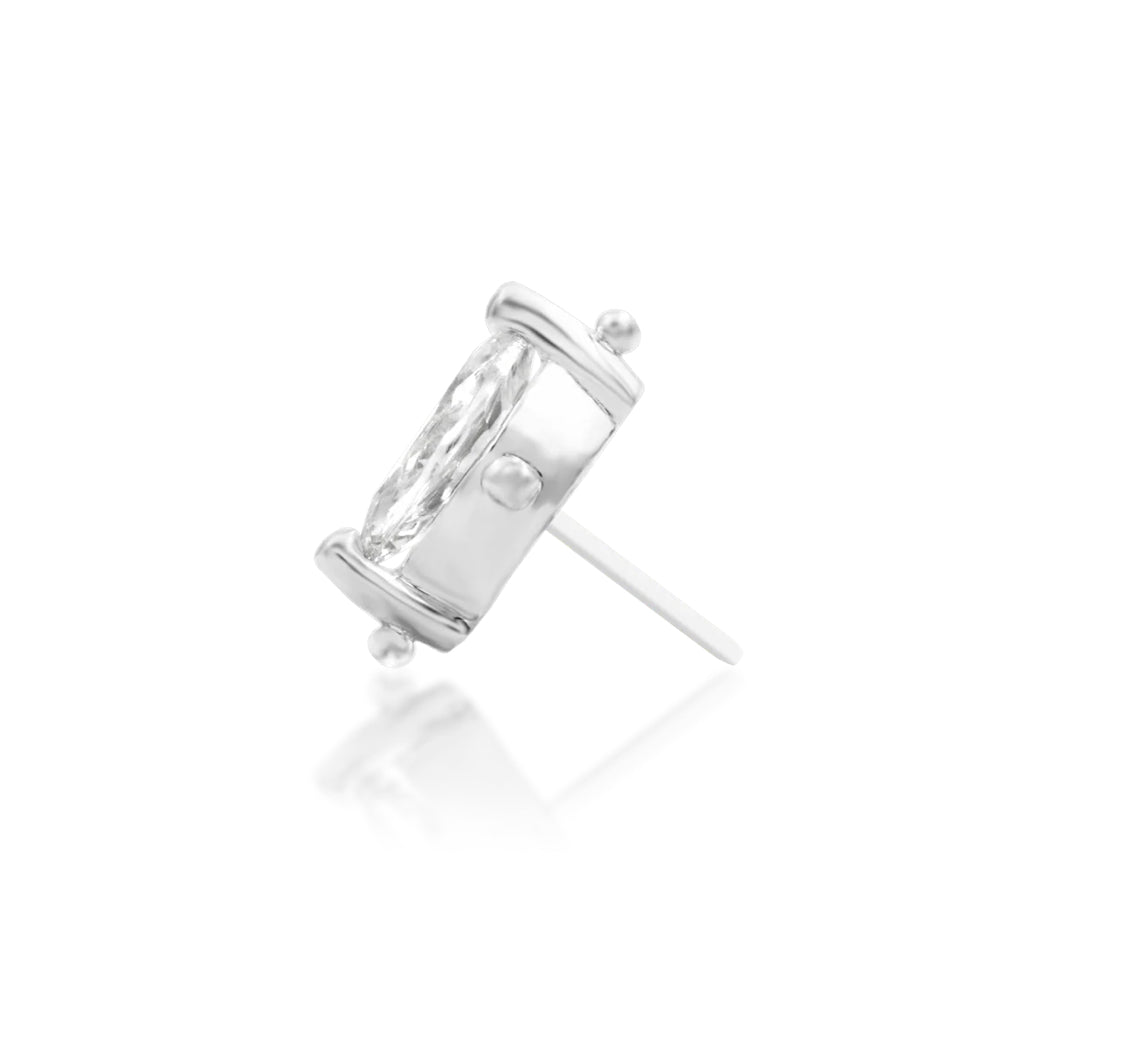 Junipurr Beaded Marquise solid 14k white gold marquise CZ threadless end, side profile.
