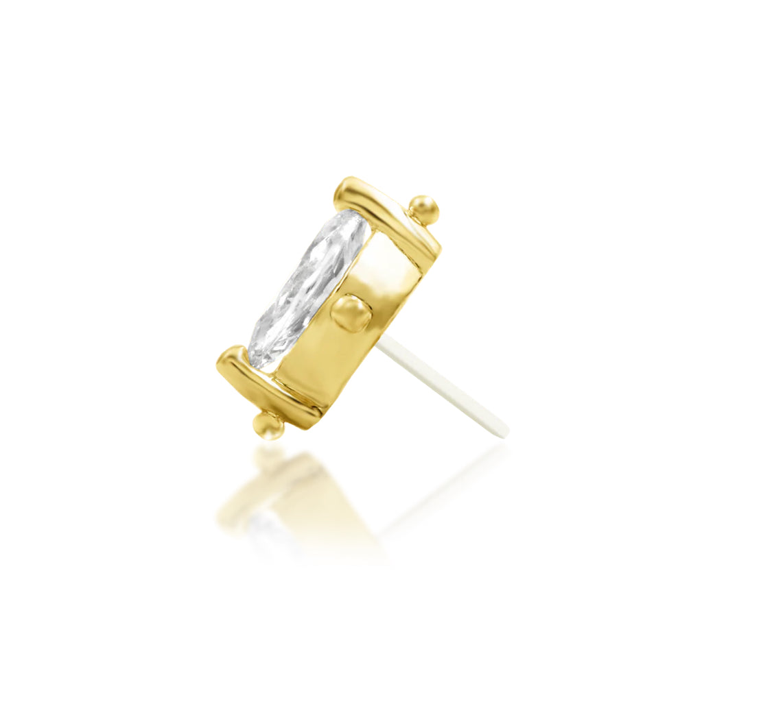Junipurr Beaded Marquise solid 14k yellow gold marquise CZ threadless end, side profile.