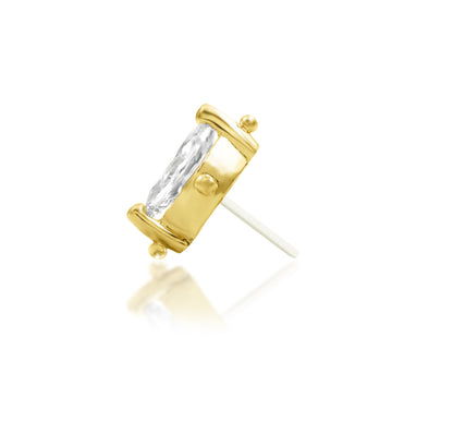 Junipurr Beaded Marquise solid 14k yellow gold marquise CZ threadless end, side profile.