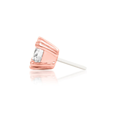 Junipurr Beaded Prong White CZ threadless decorative end in solid 14k rose gold, side profile.