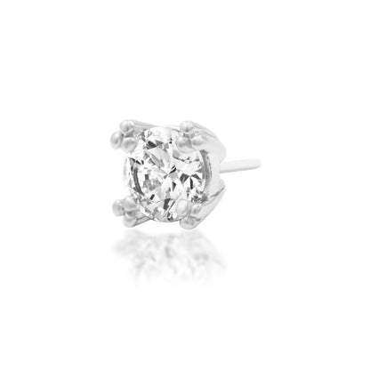 Junipurr Beaded Prong White CZ threadless decorative end in solid 14k white gold, angled view.