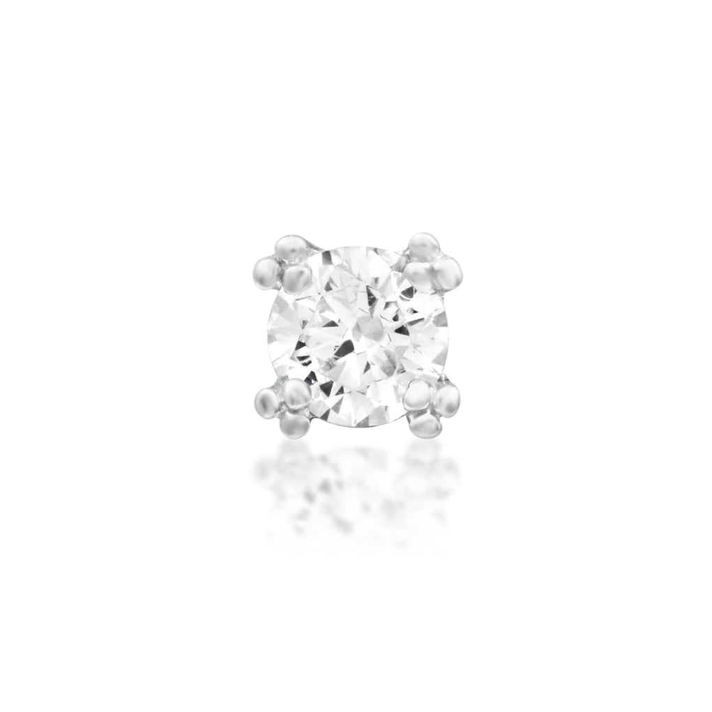 Junipurr Beaded Prong threadless end in solid 14k white gold with a 4mm White CZ and detailed gold beading, front view.