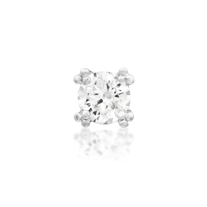 Junipurr Beaded Prong threadless end in solid 14k white gold with a 4mm White CZ and detailed gold beading, front view.