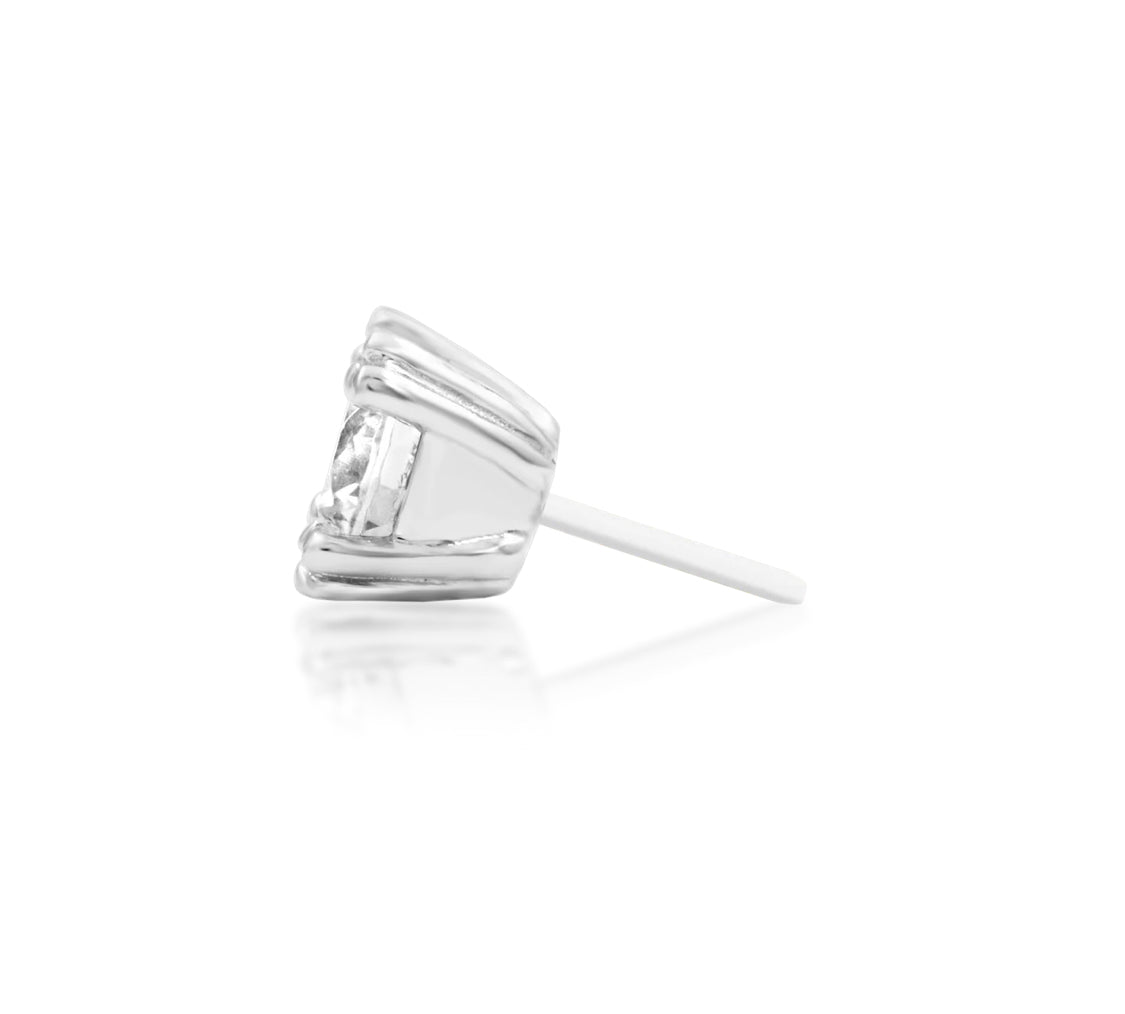 Junipurr Beaded Prong White CZ threadless decorative end in solid 14k white gold, side profile.