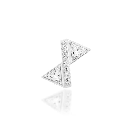 Junipurr Bethy solid 14k white gold zig-zag threadless end with triangle-cut and round White CZ stones, front view.
